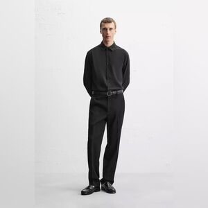 Zara Must Have Shirt Super Slim Stretch Fit Black Size Large